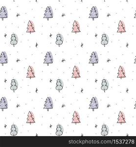 Vector Christmas minimalist monoline scandinavian seamless pattern new year fir tree and snow. Winter doodle xmas background for children holiday textile, wallpaper.. Vector Christmas minimalist monoline scandinavian seamless pattern new year fir tree and snow. Winter doodle xmas background for children holiday textile, wallpaper