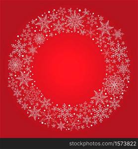 Vector christmas red background with snowflake wreath.. Vector christmas red background with snowflake wreath