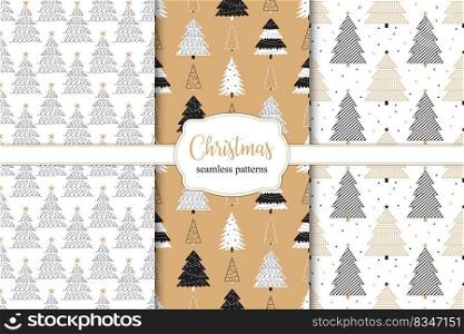 Vector christmas seamless pattern for fabric, web page background, brown paper, etc.. Set of different seamless patterns with Christmas trees.