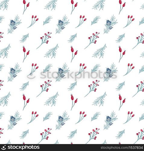 Vector Christmas seamless pattern of red berries, pine branch. Winter background design for fabric textile, web wall, greeting card.. Vector Christmas seamless pattern of red berries, pine branch. Winter background design for fabric textile, web wall, greeting card