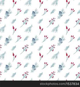 Vector Christmas seamless pattern of red berries, pine branch. Winter background design for fabric textile, web wall, greeting card.. Vector Christmas seamless pattern of red berries, pine branch. Winter background design for fabric textile, web wall, greeting card