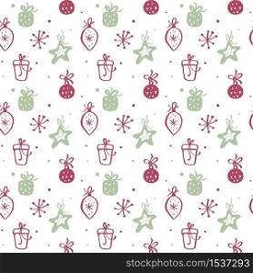 Vector Christmas Seamless pattern texture with gift boxes and other xmas toys. Can be used for wallpaper, fills, textile, web page background, surface textures. illustration.. Vector Christmas Seamless pattern texture with gift boxes and other xmas toys. Can be used for wallpaper, fills, textile, web page background, surface textures. illustration