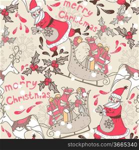 vector Christmas seamless pattern with Christmas deers and Santa Claus