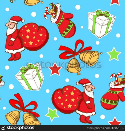Vector Christmas seamless pattern with Santa Claus and gifts
