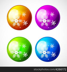 Vector Christmas shiny buttons with snowflakes