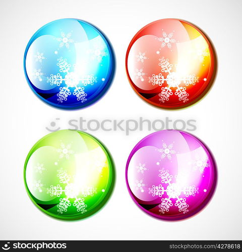 Vector Christmas shiny buttons with snowflakes