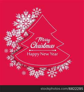 Vector Christmas tree. Merry Christmas card, Christmas tree and snowflakes