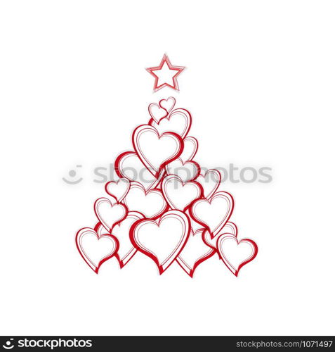 Vector Christmas tree with hearts