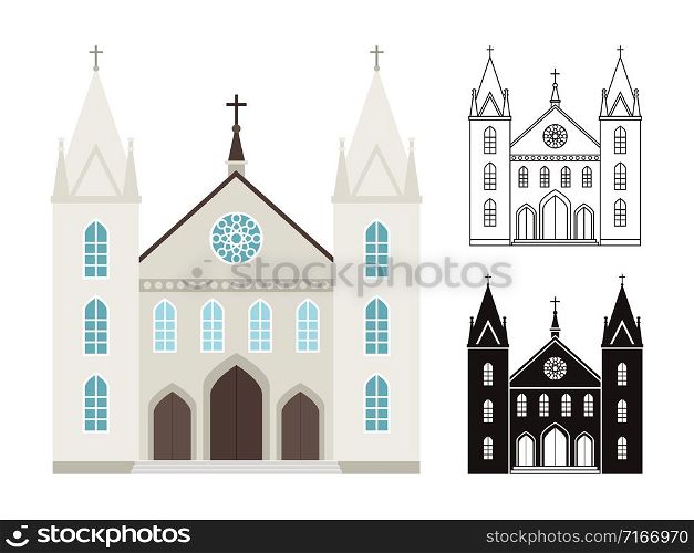 Vector church buildings set isolated on white background. Church buildings isolated on white