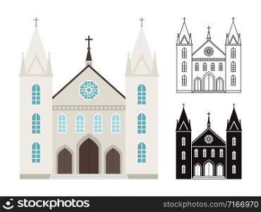 Vector church buildings set isolated on white background. Church buildings isolated on white