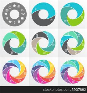 Vector circle arrows for infographic. Template for diagram, graph, presentation and chart. Business concept with 2, 3, 4, 5, 6, 7, 8, 9 options, parts, steps or processes