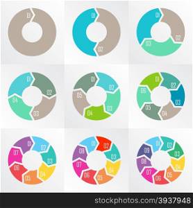 Vector circle arrows for infographic. Template for diagram, graph, presentation and chart. Business concept with 1,2,3, 4, 5, 6, 7, 8,9 options, parts, steps or processes
