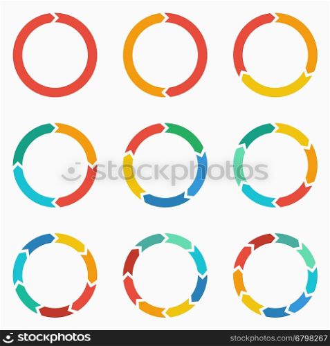 Vector circle arrows for infographic. Template for diagram, graph, presentation and chart. Business concept with 1,2,3, 4, 5, 6, 7, 8,9 options, parts, steps or processes