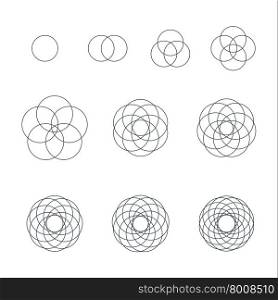 vector circle black outline monochrome variations sacred geometry decoration elements collection isolated white background &#xA;
