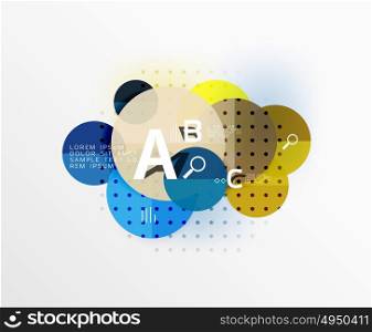 Vector circle bubbles modern geometric background. Vector circle bubbles modern geometric background with option letter design. Vector template background for workflow layout, diagram, number options or web design
