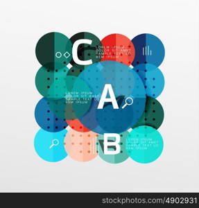 Vector circle bubbles modern geometric background with option letter design. Vector template background for workflow layout, diagram, number options or web design