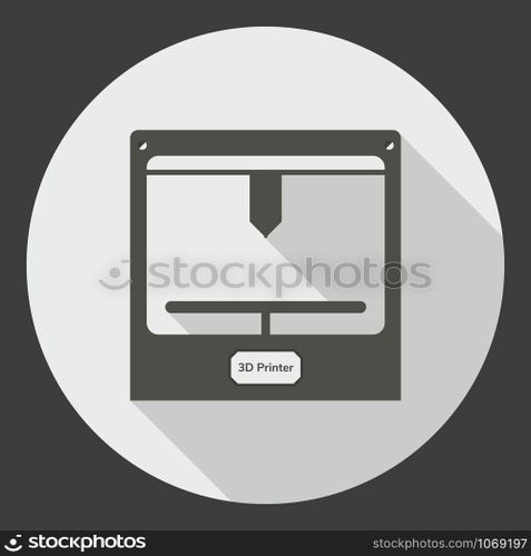 vector circle flat icon 3D printer grey. vector flat icon 3D printer grey