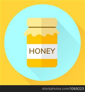 vector circle flat icon jar of honey, yellow, blue. vector flat icon jar of honey, yellow, blue