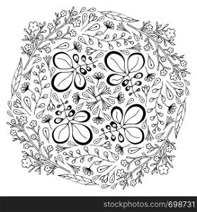 Vector circle floral ornament. Adult coloring book page. Vector design for decoration.. Vector circle floral ornament. Adult coloring book page. Vector design for decoration
