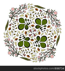 Vector circle floral ornament. Vector design for greeting decoration with leaves. Vector circle floral ornament. design for greeting decoration