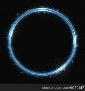 Vector circle neon light tracing effect. Glowing magic fire ring trace. Vector circle neon light tracing effect
