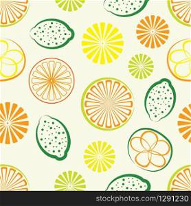 vector citrus seamless background. abstract grapefruit, lemon, lime and orange symbols. tropical fruit pattern