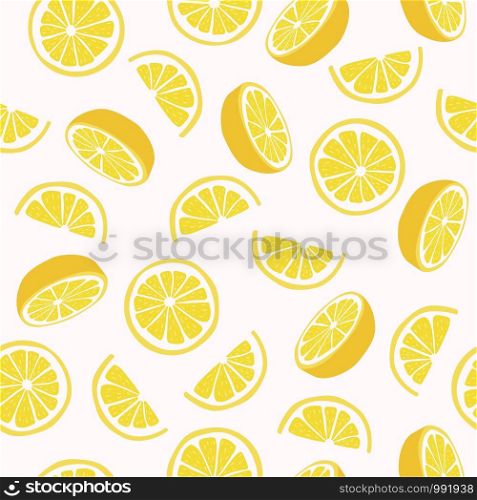 vector citrus seamless background of lemon slices. juicy fruit seamless pattern with lemon cuts. sweet sliced citrus illustration