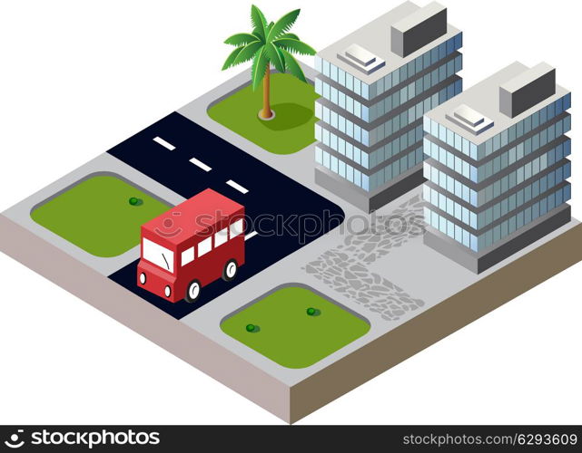 Vector city block with houses and roads