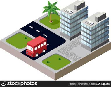 Vector city block with houses and roads