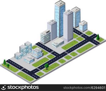 Vector city block with houses and roads