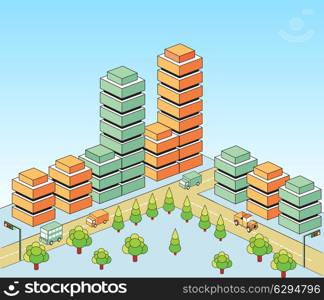 Vector city block with houses and roads