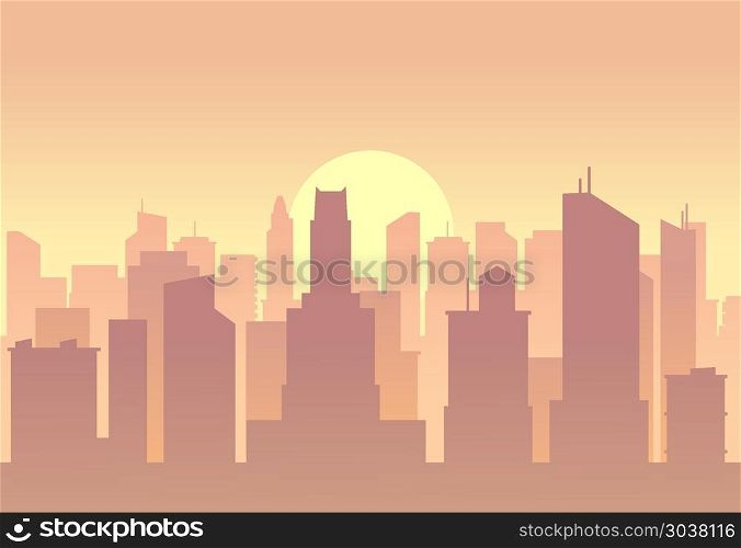 Vector city flat skyline. Vector city flat skyline. Urban panorama sunrise or sunset illustration