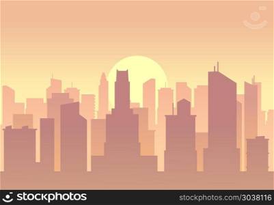 Vector city flat skyline. Vector city flat skyline. Urban panorama sunrise or sunset illustration