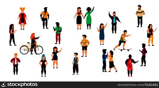 Vector city people person illustration isolated white crowd woman and man cartoon. Girl and boy group set collection trendy outdoor bundle character. Concept lifestyle community different human