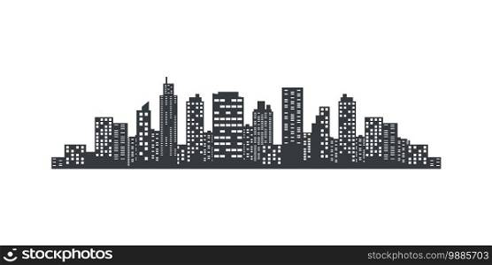 Vector city. Silhouette of the city in a flat style. Modern urban landscape. City skyscrapers building. Vector illustration