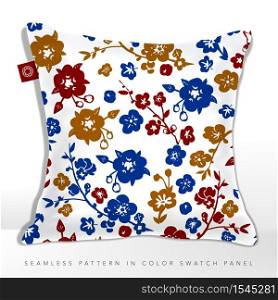 Vector Classic or Vintage Seamless Fabric Spring Floral Pattern Cushion.