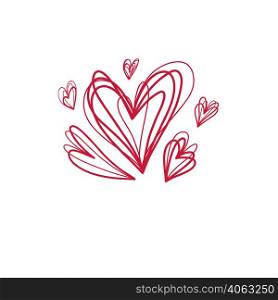 Vector clip art pencil sketch of red heart on white background. Scribble symbol of love for Valentine&rsquo;s day. Festive sign with hatching isolated from background. Vector clip art pencil sketch of red heart on white background. Scribble symbol of love for Valentine&rsquo;s day.
