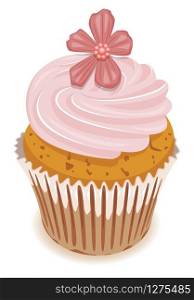 vector clipart of pink cupcake with a flower