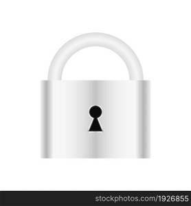 Vector closed steel padlock. Realistic lock for protection privacy illustration on white background. Vector realistic closed padlock. Steel lock for protection privacy illustration