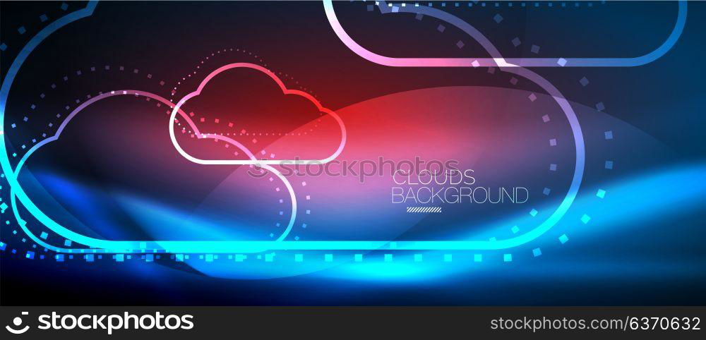 Vector cloud computing, storage concept. Vector blue cloud computing, storage concept, neon digital background