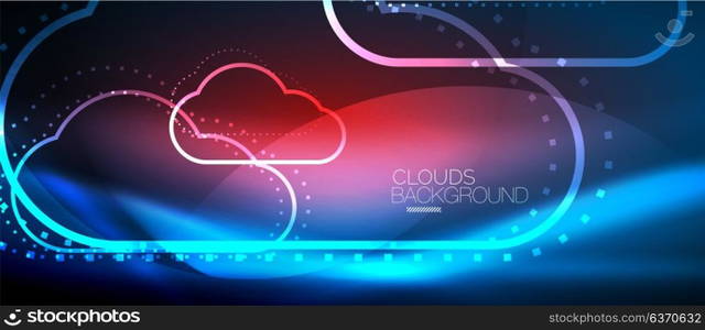 Vector cloud computing, storage concept. Vector blue cloud computing, storage concept, neon digital background