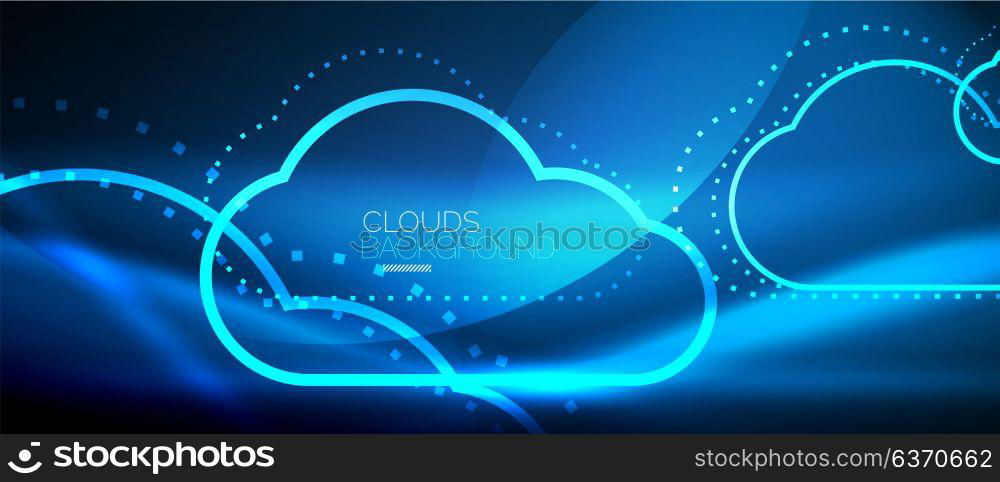 Vector cloud computing, storage concept. Vector blue cloud computing, storage concept, neon digital background