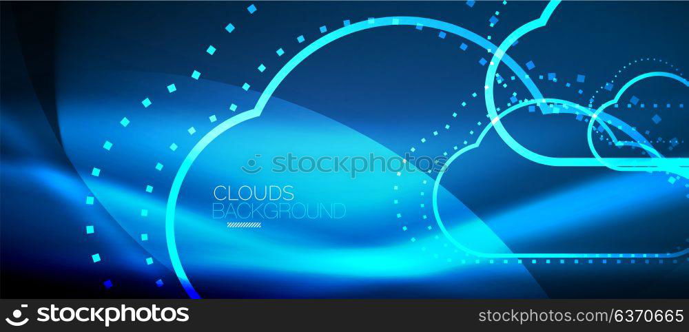 Vector cloud computing, storage concept. Vector blue cloud computing, storage concept, neon digital background