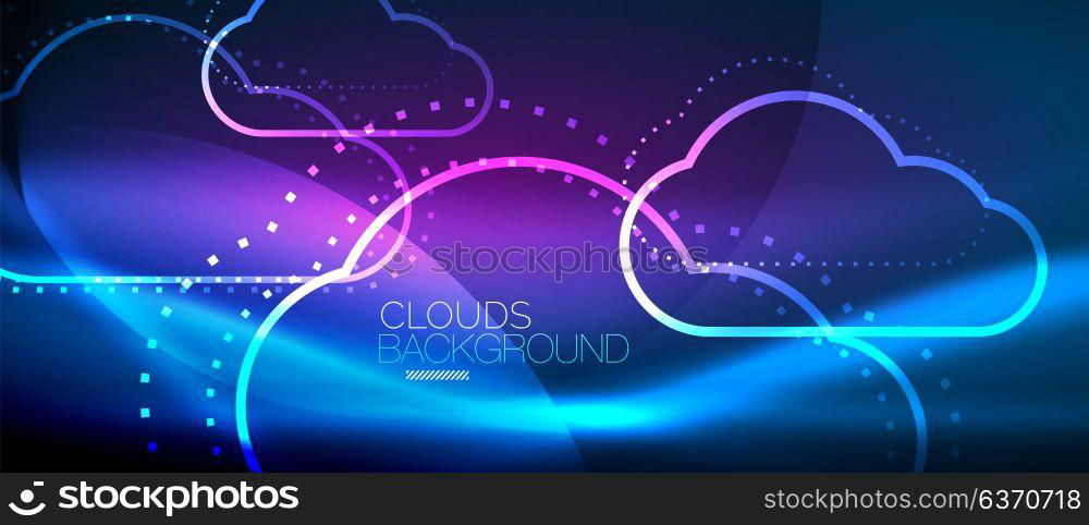 Vector cloud computing, storage concept. Vector blue cloud computing, storage concept, neon digital background