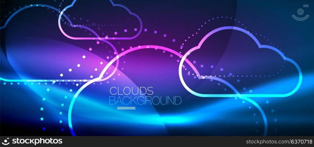 Vector cloud computing, storage concept. Vector blue cloud computing, storage concept, neon digital background