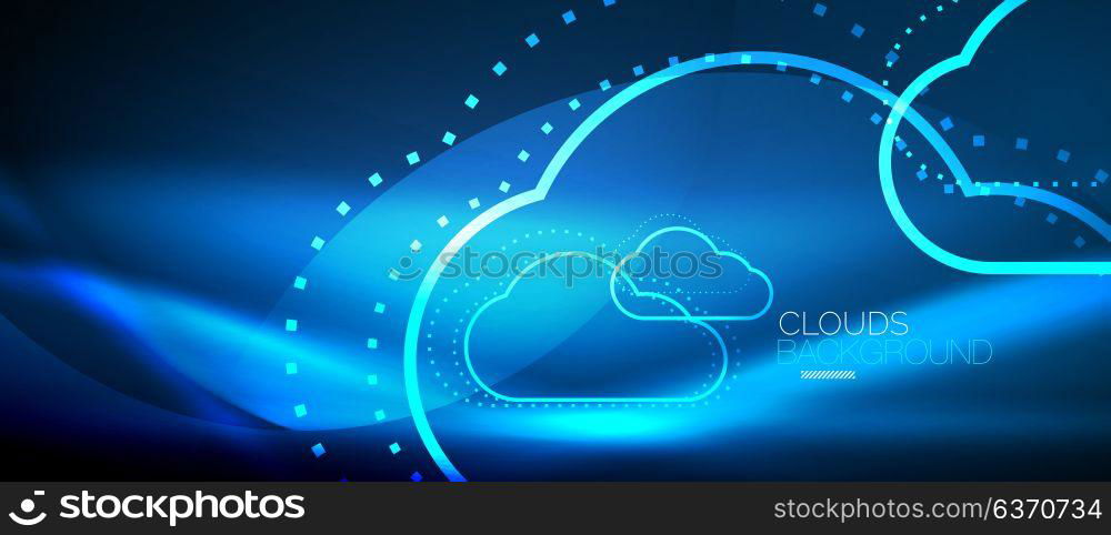 Vector cloud computing, storage concept. Vector blue cloud computing, storage concept, neon digital background