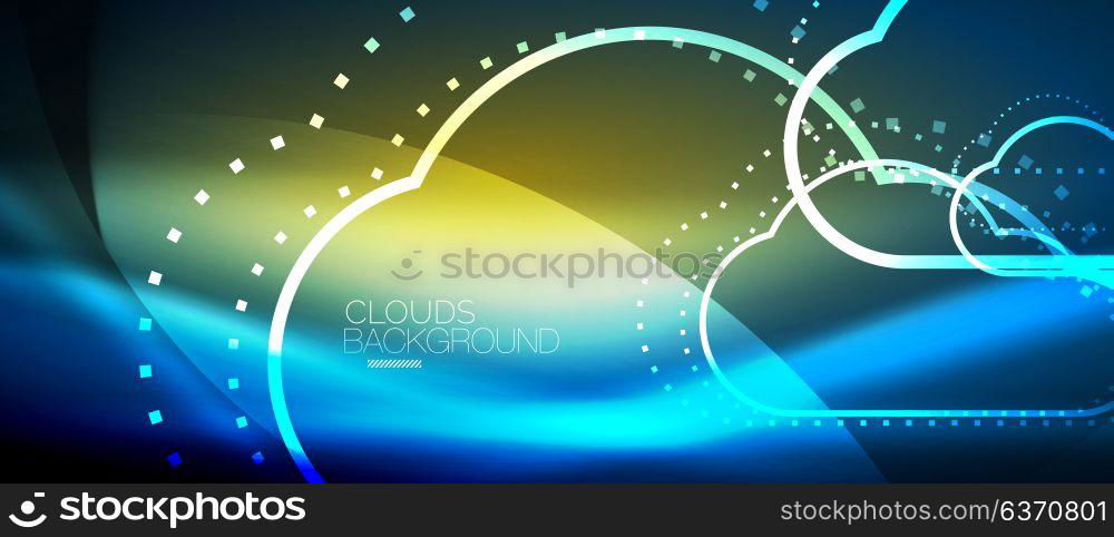 Vector cloud computing, storage concept. Vector blue cloud computing, storage concept, neon digital background