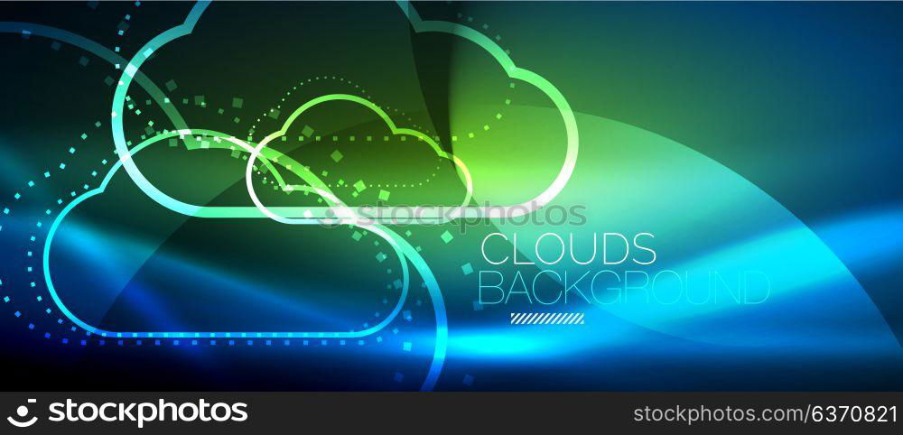 Vector cloud computing, storage concept. Vector blue cloud computing, storage concept, neon digital background