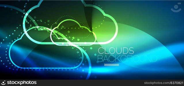 Vector cloud computing, storage concept. Vector blue cloud computing, storage concept, neon digital background