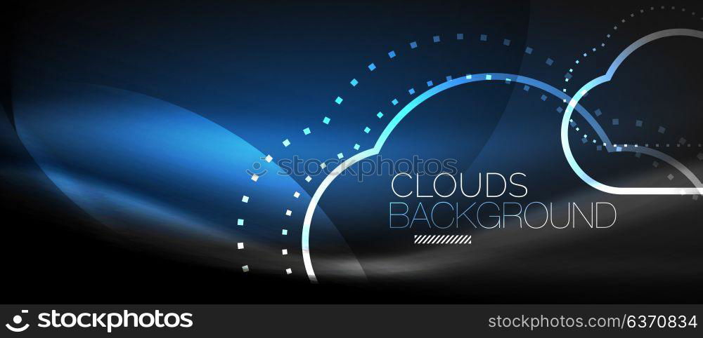 Vector cloud computing, storage concept. Vector blue cloud computing, storage concept, neon digital background